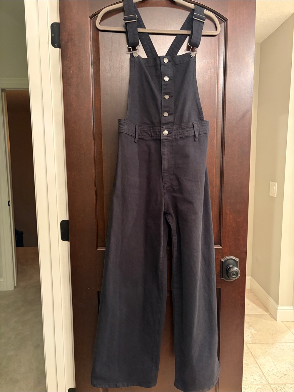 Universal Thread Black Wide-Leg Denim Overalls with Button Front